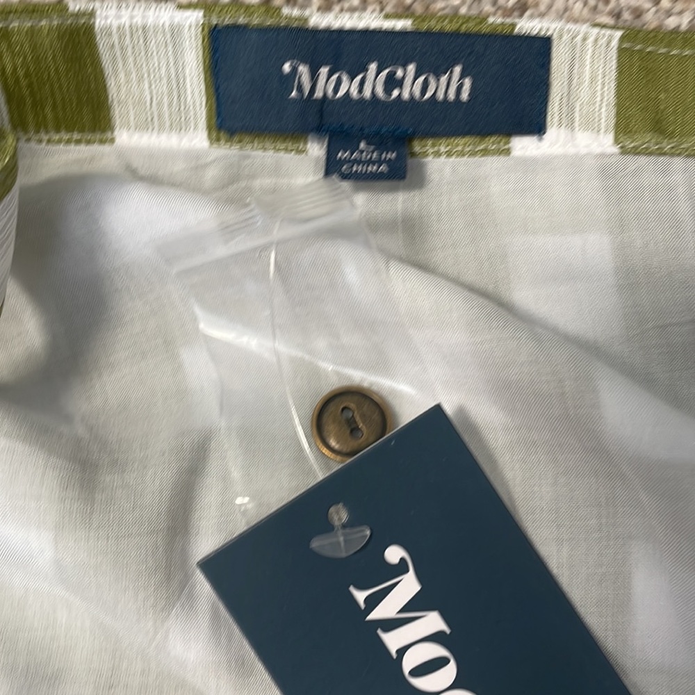 NWT ModCloth Past But Not Least Green Belted Gingham Dress SZ L - Picture 12 of 14